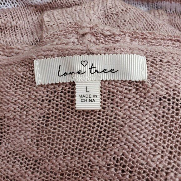 Love Tree Womens Sz Large Long Cardigan Dusty Rose White Stripes - Picture 4 of 8